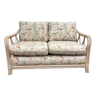 Vintage MCM Ficks Reed Style Organic Coastal Boho Style Rattan Loveseat Settee For Sale
