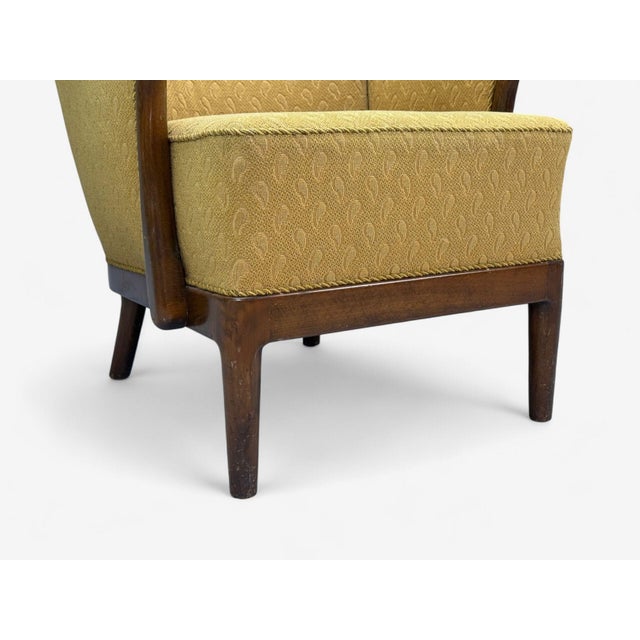 Yellow Slagelse Mobelvaerk, Fabric, Wood, Sculptural Arm Chair, Denmark, 1960s For Sale - Image 8 of 10