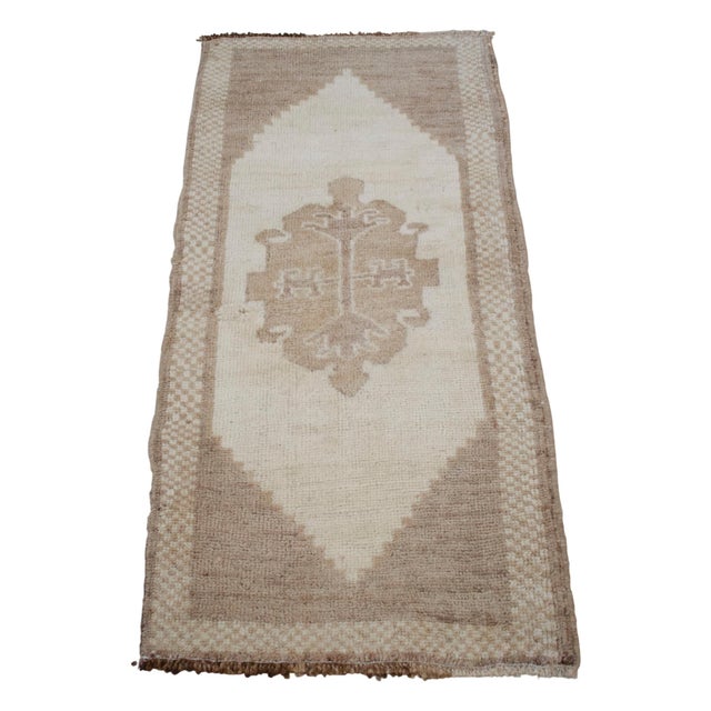 1970s 1970s Small Turkish Rug Yastik Hand Knotted Undyed Organic Wool Petite Rug Entry Mat Doormat - 18'' X 37'' For Sale - Image 5 of 13
