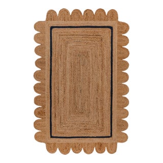 2x4ft. Navy Single Border Braided Jute Scallop Rug For Sale