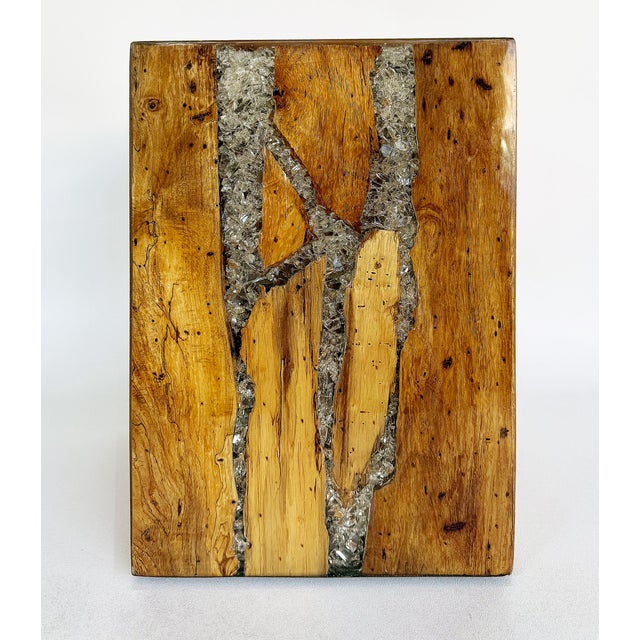 Vintage Side Drinks Table in Wood Embellished With Mixed Elements Offered for sale is a naturally formed tree trunk that...