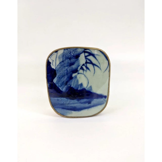 19th Century Chinese Medium Sized Blue and White Porcelain Shard Jewelry Box of Trees and Bamboo For Sale In San Francisco - Image 6 of 6