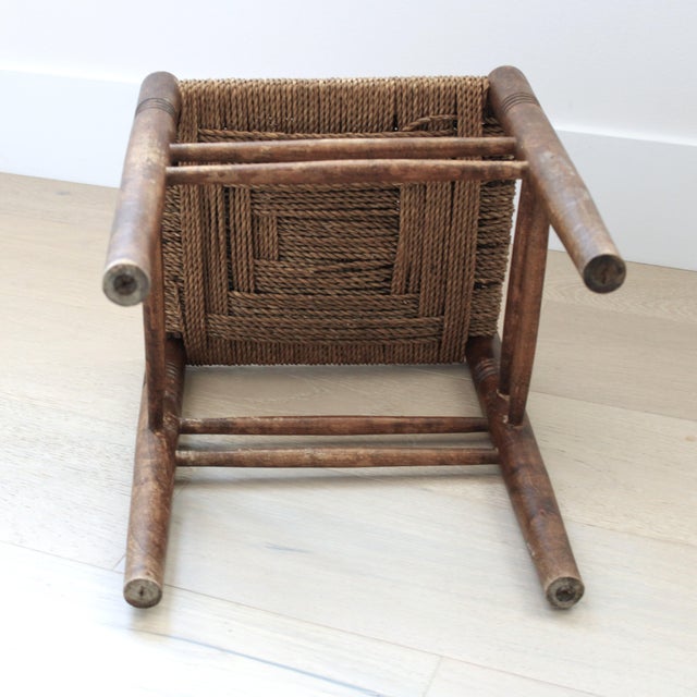 Early 20th Century Carved FootStool Woven Seat Primitive/Folk For Sale - Image 4 of 4