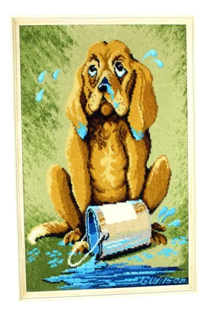 Large Vintage Tapestry of Cartoon Dog in Frame, 1970s