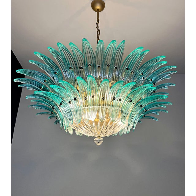 Vintage Murano Chandelier with 82 Turquoise Glasses, 1990s For Sale - Image 14 of 18