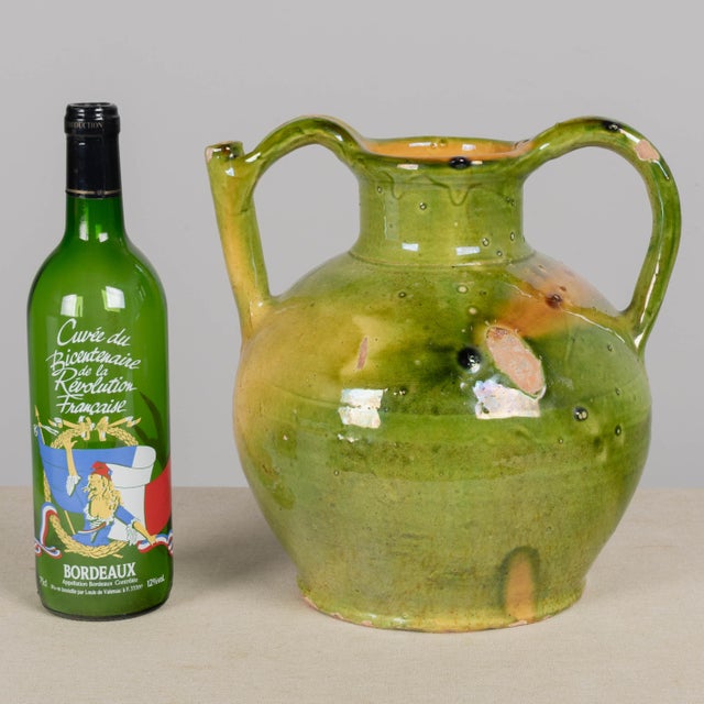 19th Century French Green Yellow Glazed Water Jug, Orjol For Sale - Image 4 of 12