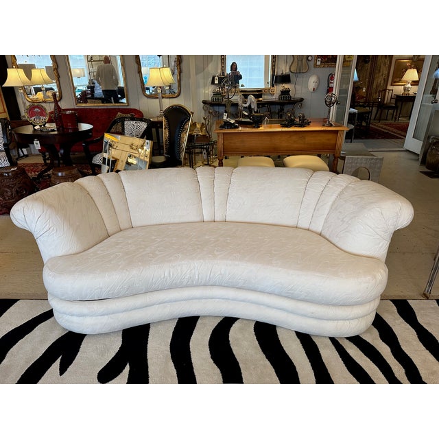 Curvy Jacquard Upholstered Sofas -a Pair For Sale - Image 11 of 13