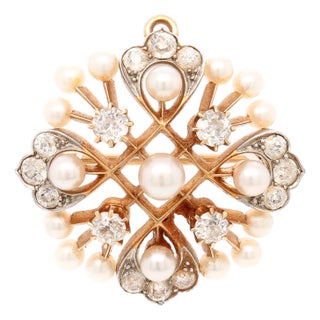 Antique Edwardian 14k Gold, Pearl, & Diamond Convertible Brooch / Pendant For Sale