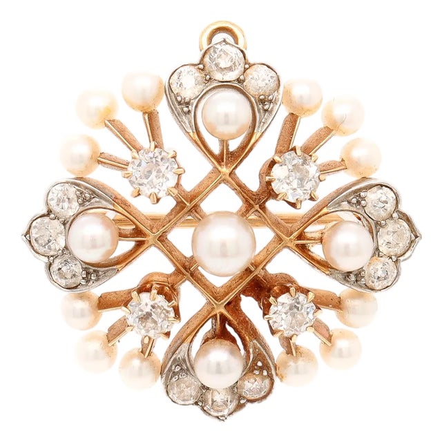 Antique Edwardian 14k Gold, Pearl, & Diamond Convertible Brooch / Pendant For Sale