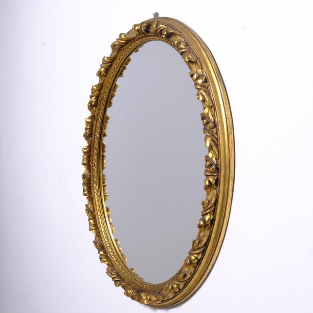 Wood Large Oval Mirror in Gilded and Carved Wood, Late 1900s For Sale - Image 7 of 13