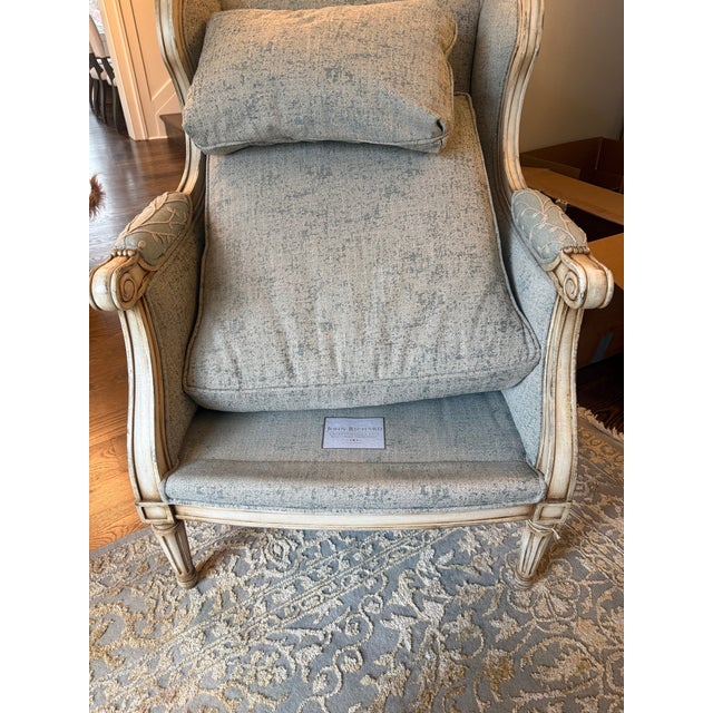 Blue John Richard Collection "Rayna" Wingback Chair in Dusty Blue Botanical Jacquard (Set of 2) For Sale - Image 8 of 9