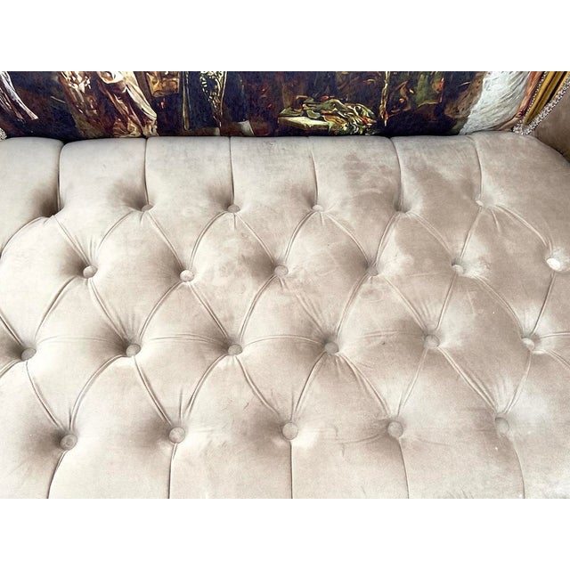 1970s French Louis XVI Tan Velvet Gilt Beech Settee For Sale - Image 10 of 17