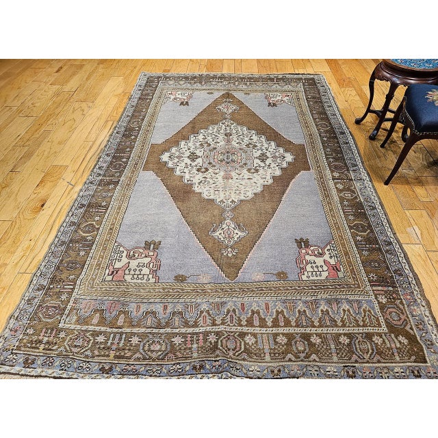Vintage Turkish Oushak Rug, Hand-Knotted, Geometric Design, Pale Blue, 7' x 10' For Sale - Image 16 of 16