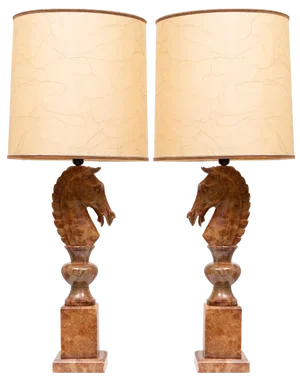 Large Horse Head Chess Knights Lamp in Carved Alabaster, taly, 1960s, Set of 2