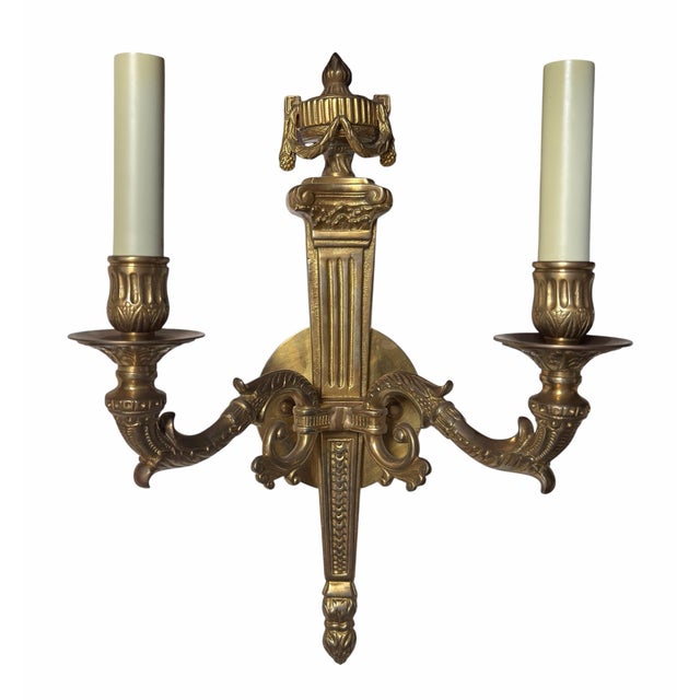 Pair of 1900s Style Neoclassical Two Light Wall Sconces.
