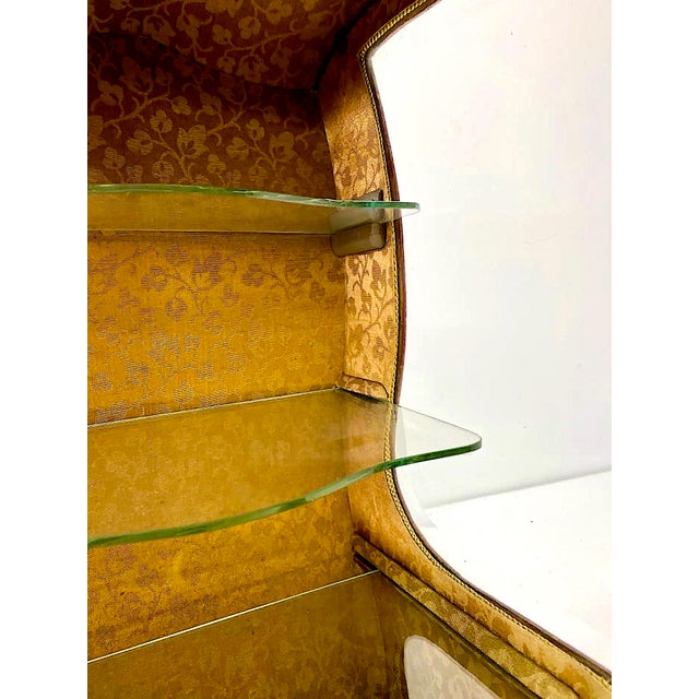 Antique Tabletop Hand-Painted, Fabric-Lined Display Cabinet With Glass Shelves For Sale - Image 9 of 12