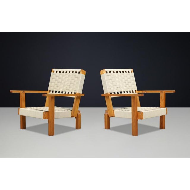 Italian Pine and Woven Cord Lounge Chairs, 1970s, Set of 2 For Sale - Image 6 of 17