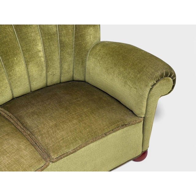1940s Swedish Modern, Sofa, Green Velvet, Elm, Sweden, 1940s For Sale - Image 5 of 11