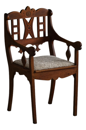 Danish Folk Art Armchair in Oak with Lambswool Seat, 1930s