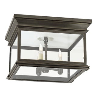 Chapman & Myers for Visual Comfort Signature Club Large Square Flush Mount in Bronze with Clear Glass For Sale