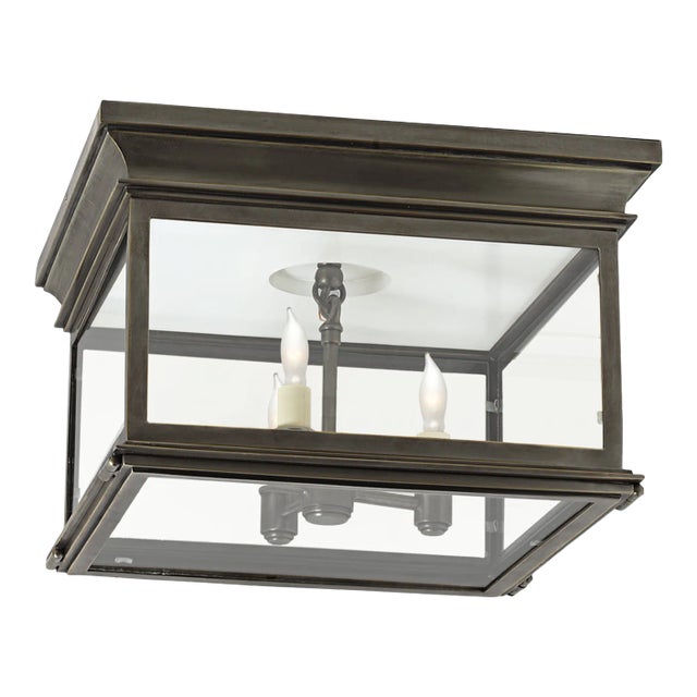 Chapman & Myers for Visual Comfort Signature Club Large Square Flush Mount in Bronze with Clear Glass For Sale
