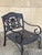 Metal Cast Aluminum Mediterranean Tuscan Scrolling Garden Patio Club Chairs - A Pair For Sale - Image 7 of 12