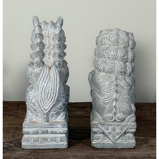 Stone Chinese Stone Guardian Lions Foo Dogs Temple Sculptures - A Pair For Sale - Image 7 of 9