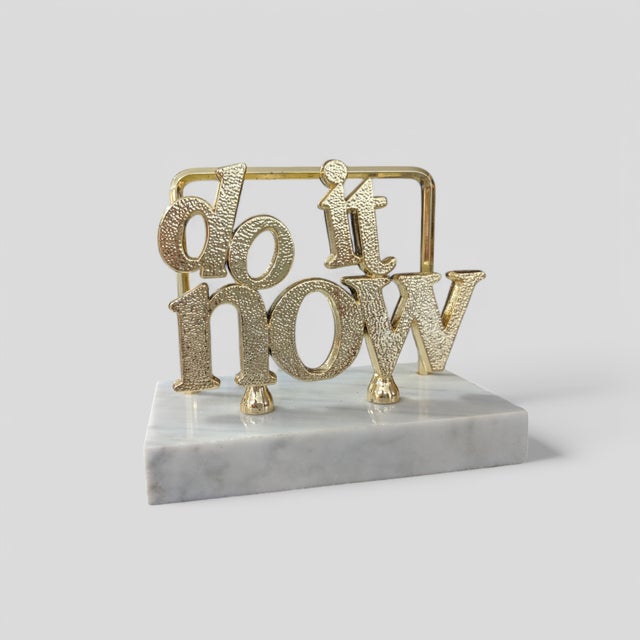 Mid-Century Modern Vintage Do It Now Marble and Brass Mail Paper Holder Desk Accessory For Sale - Image 3 of 6