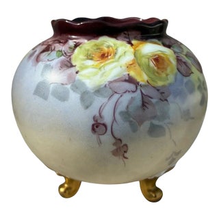 Hand Painted Made in Germany Footed Bowl / Vase For Sale