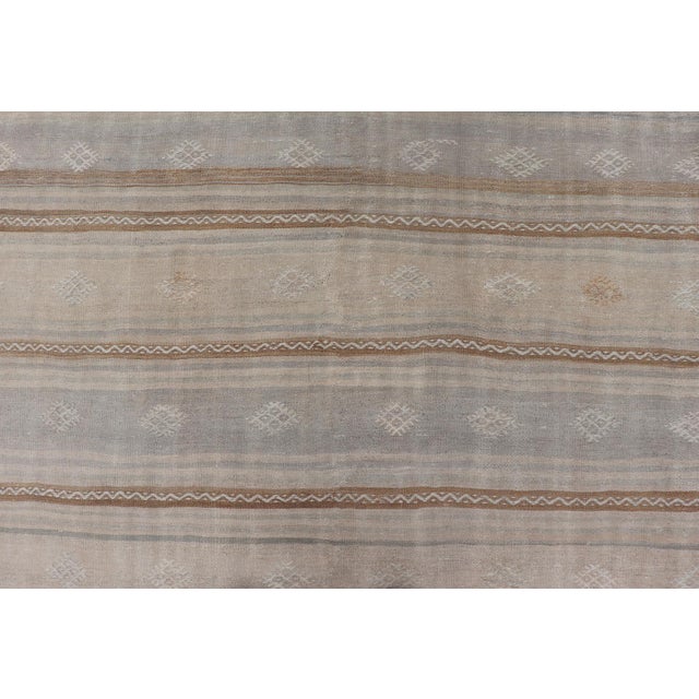 Textile Turkish Flat-Weave Embroideries Kilim in Tan, Taupe, Brown and a Soft Blue For Sale - Image 7 of 12