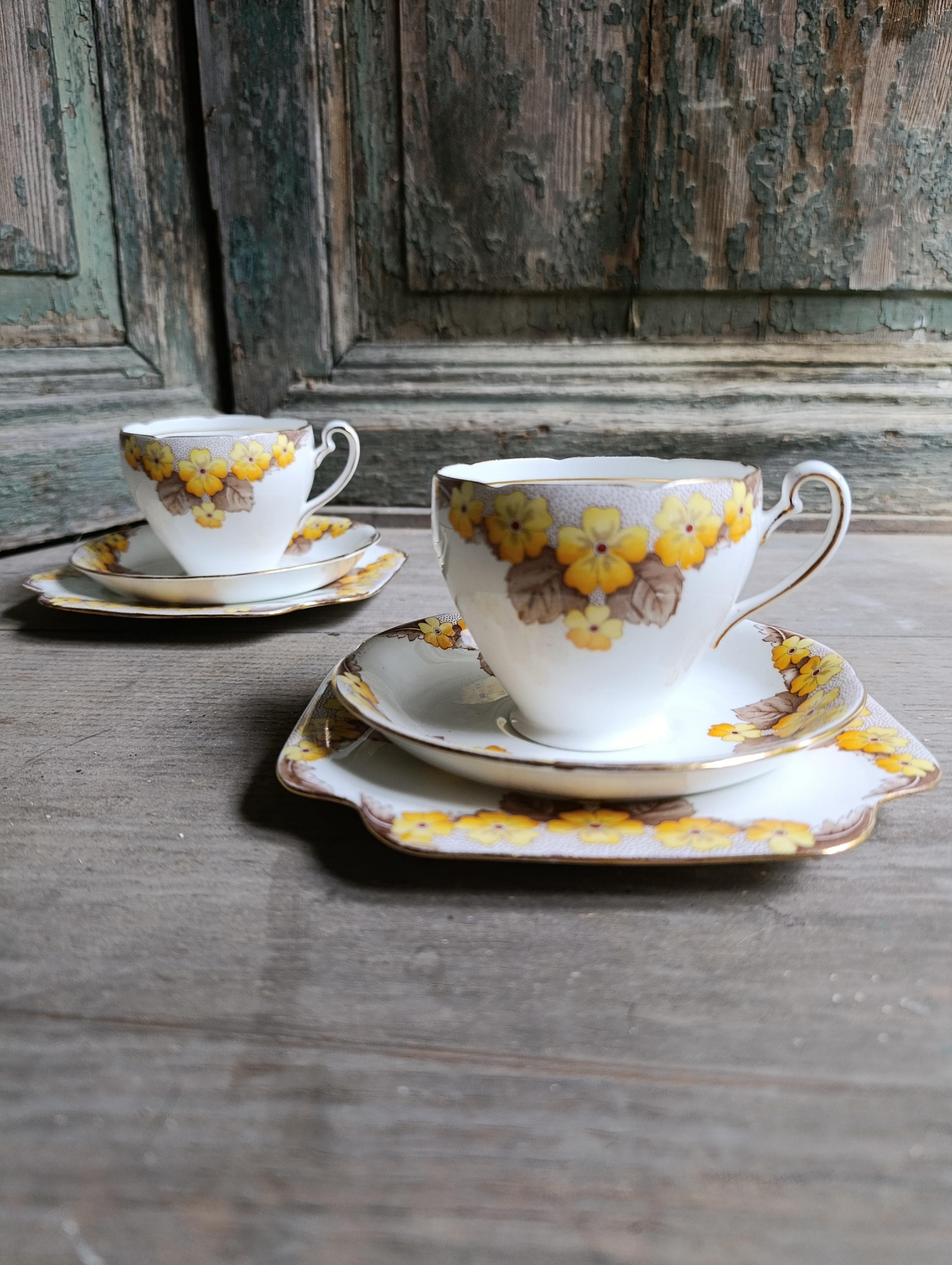 Cups, Saucers and Square Plates from Caversham, England, 1940s, Set of 6 |  Chairish