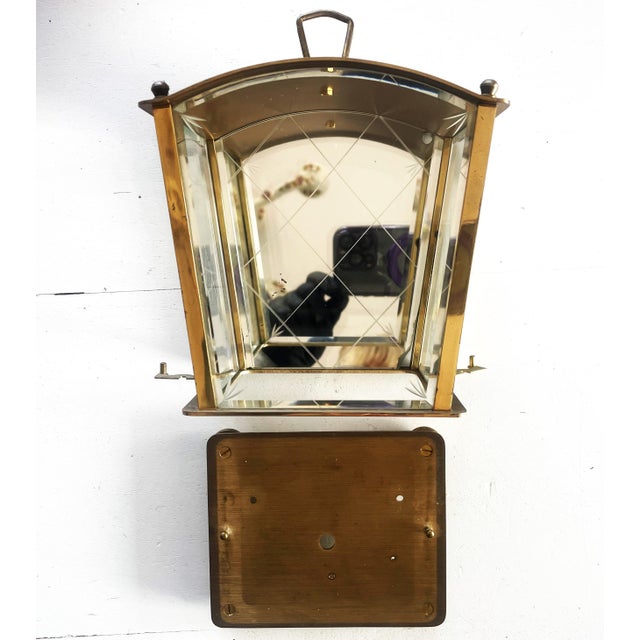 Brass and glass, polished with a mirror, engraved 1960s clock case. This sturdy, beautiful box has a removable glass body....