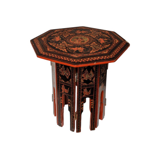 Victorian Eastern Folding Tea Table with Paintings in the style of Liberty of London, 1890s For Sale - Image 9 of 9