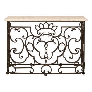 French Style Louis XV St. Wrought Iron and Marble Freestanding Console For Sale