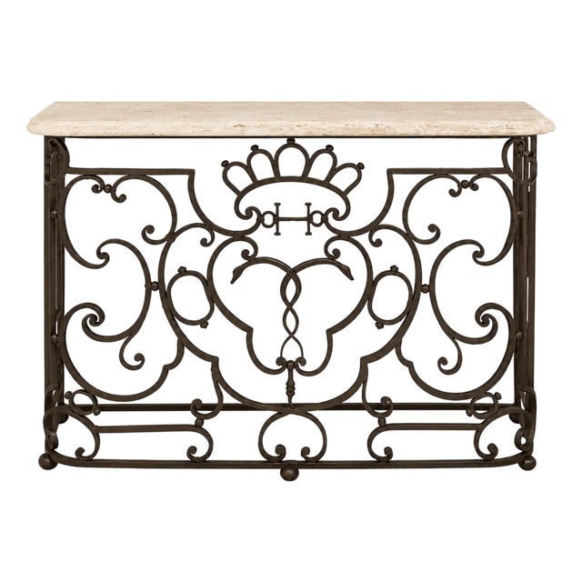 French Style Louis XV St. Wrought Iron and Marble Freestanding Console For Sale