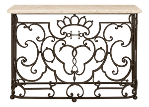 French Style Louis XV St. Wrought Iron and Marble Freestanding Console