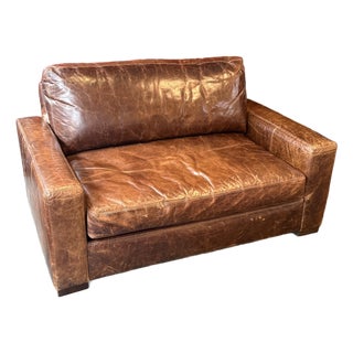 Restoration Hardware Maxwell Distressed Leather Sofa For Sale