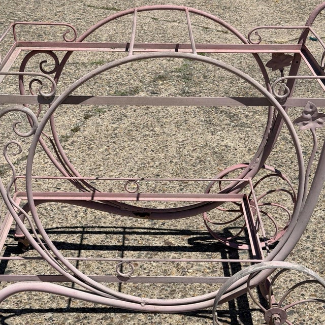 Salterini Antique Salterini Mt Vernon Wrought Iron Art Nouveau Pink Serving Bar Tea Cart For Sale - Image 4 of 16