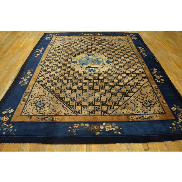 1900s Camel Classic Swastika Medallion Antique Chinese Peking Hand-Knotted Rug For Sale - Image 4 of 11