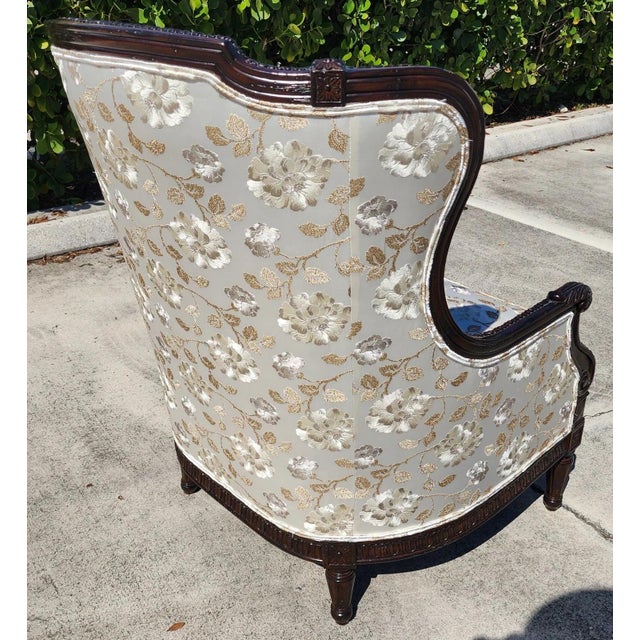 Marge Carson Wingback Chair Embroidered Silk With 7 Pillows For Sale - Image 15 of 16
