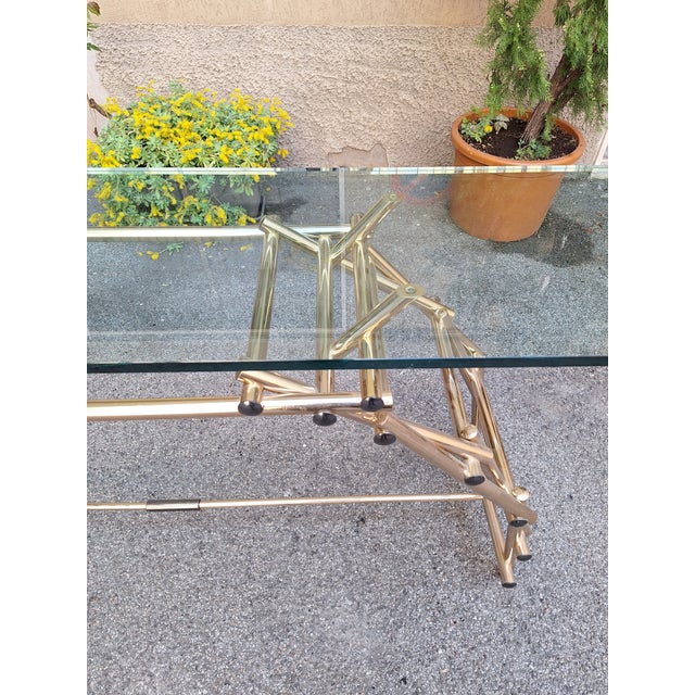 Console Table in Brass-Plated Aluminum andd Glass Top by Fedele Papagni for Leonardo Da Vinci, 1990s For Sale - Image 15 of 18