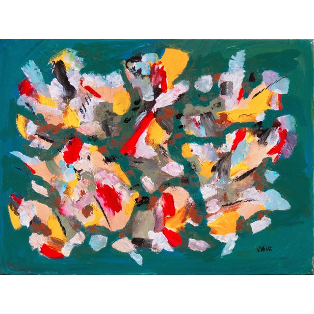 Teal 'Abstract in Saffron and Tourmaline' by John Von Wicht, New York School, Works Progress Administration For Sale - Image 8 of 8