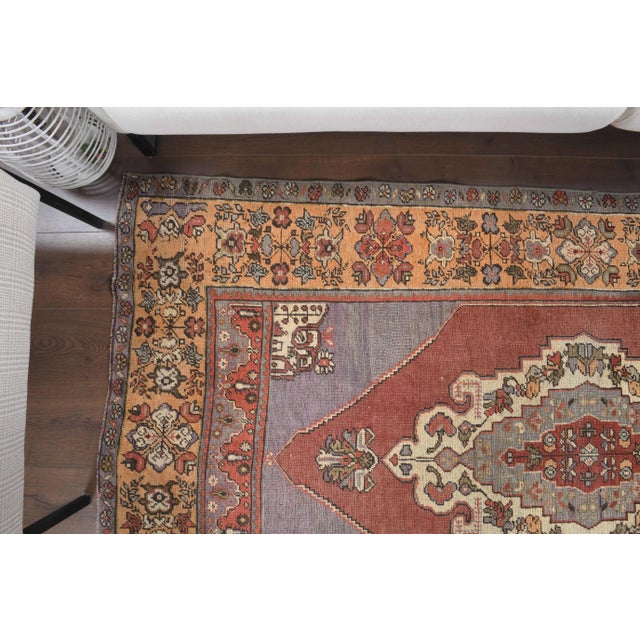 Vintage Turkish Oushak Handmade Wool Cotton Red Area Rug For Sale - Image 9 of 11