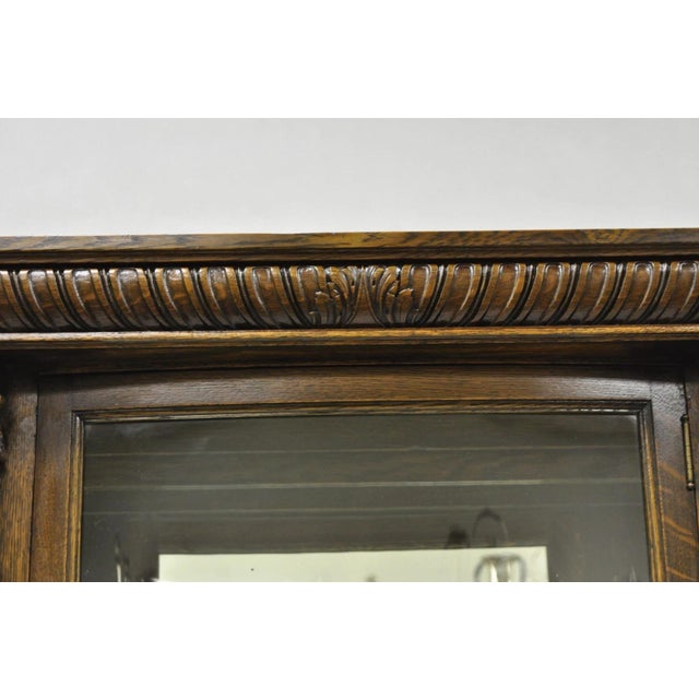 Wood Antique American Empire Tiger Oak Curved Glass China Cabinet W/ Carved Griffins For Sale - Image 7 of 18
