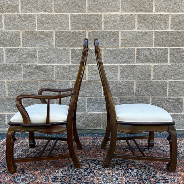 Wood Vintage Universal Furniture Asian Ming Style Armchair & Side Chair in Dark Brown & Burl Wood For Sale - Image 7 of 15