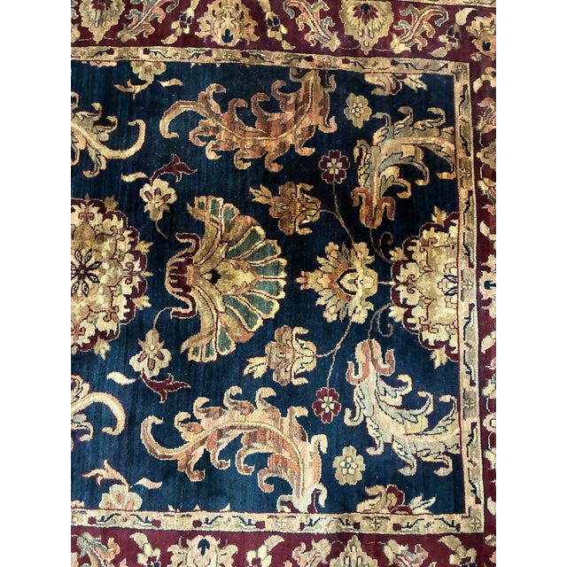 Persian Hand-Knotted Persian-Style Wool Floral Rug in Navy and Burgundy For Sale - Image 3 of 7