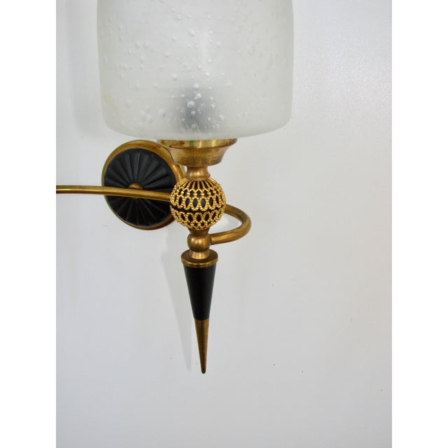 Mid-Century Modern Mid-Century Brass and Glass Wall Lamp, 1950s For Sale - Image 3 of 8