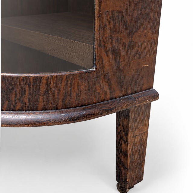 Vintage Oak Bow-Front Curved-Glass China Cabinet With Claw Feet For Sale - Image 17 of 18