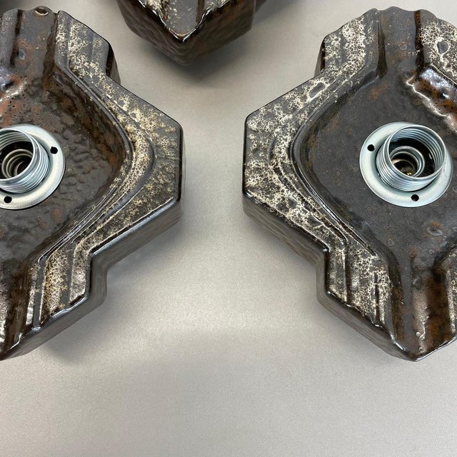 Fat Lava Brown & Beige Ceramic Wall Lights from Pan Ceramics, Germany, 1970s, Set of 4 For Sale - Image 9 of 18