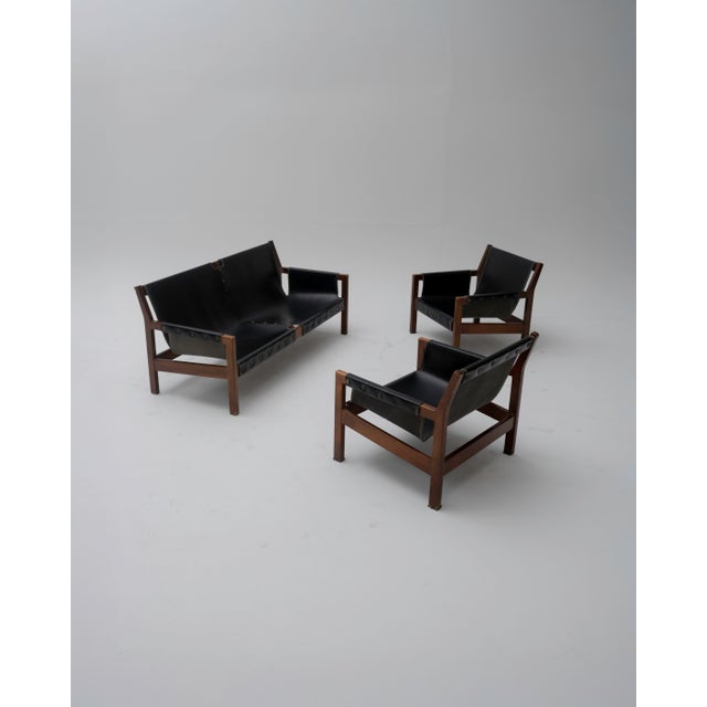 Black Brutalist Castilian Sofa and Lounge Chairs attributed to Paco Muñoz for Darro, 1960s, Set of 3 For Sale - Image 8 of 17